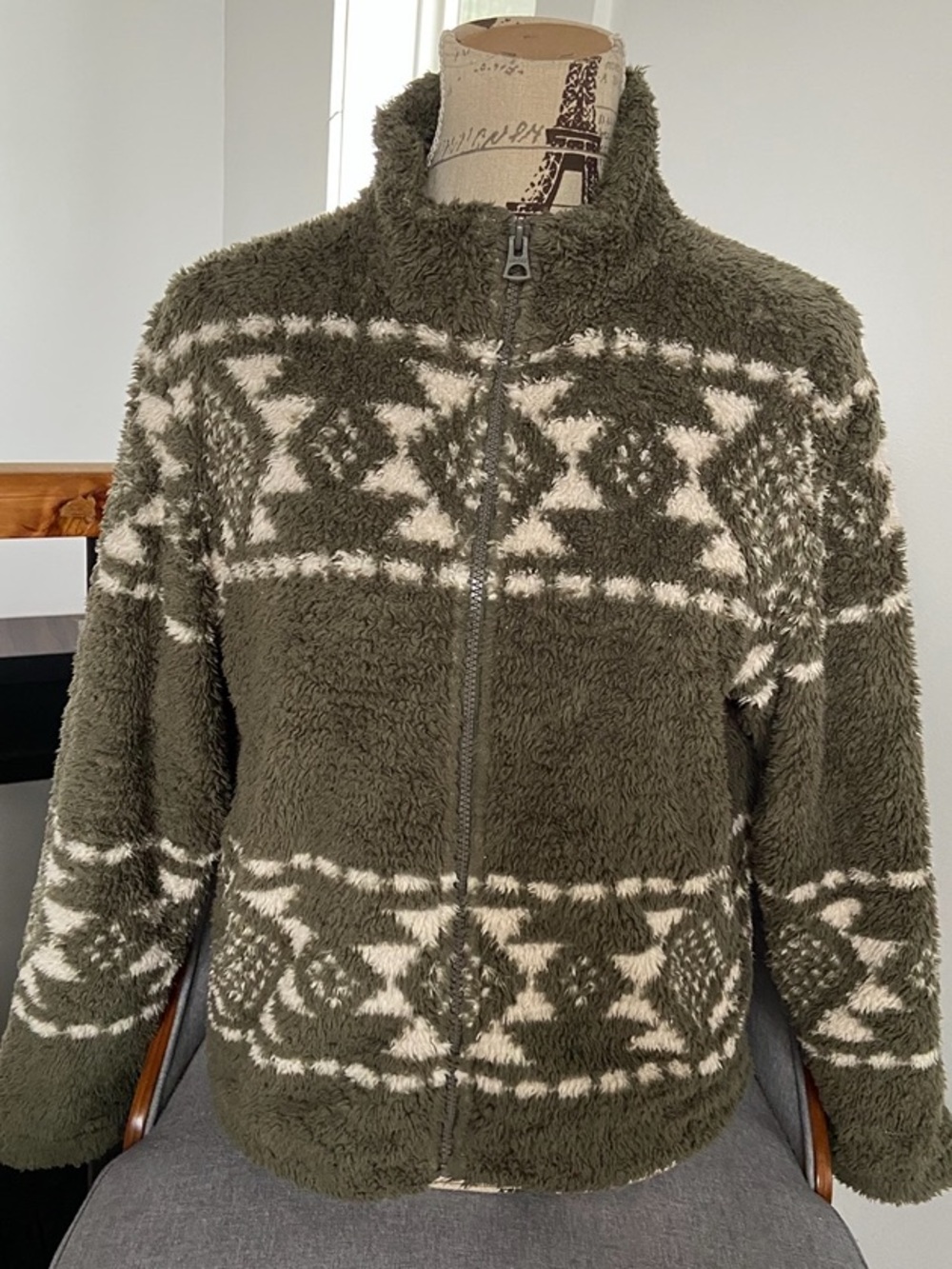 Lucky Brand Olive & Cream Sherpa Zip Jacket
